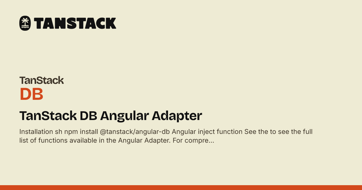 TanStack DB Angular Adapter | TanStack DB Angular Docs