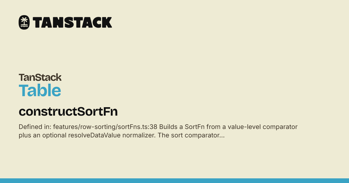 Table Sample Data Design constructSortFn | TanStack Table Docs